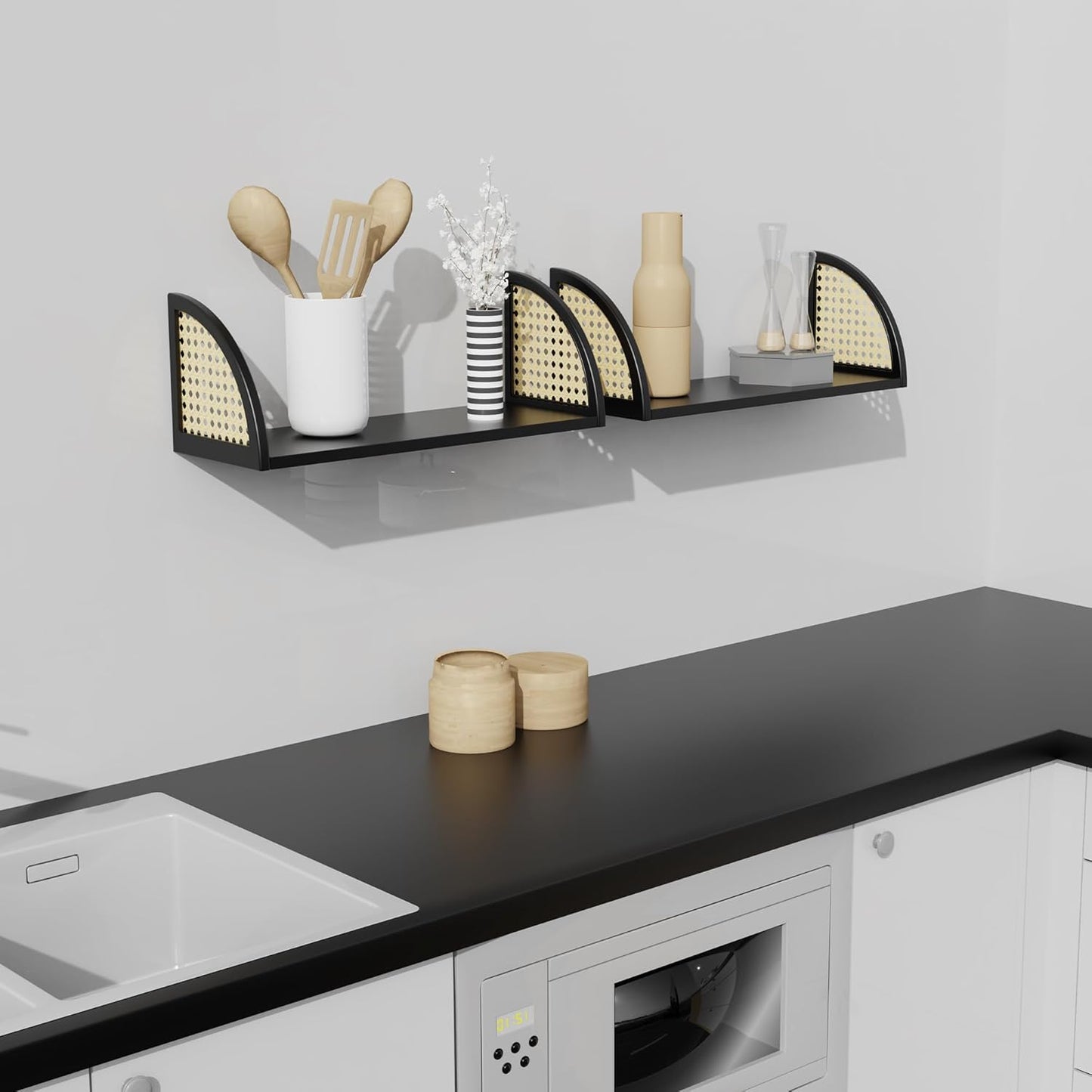 Rattan Floating Shelf | Wall Mounted Shelf for Home Decor