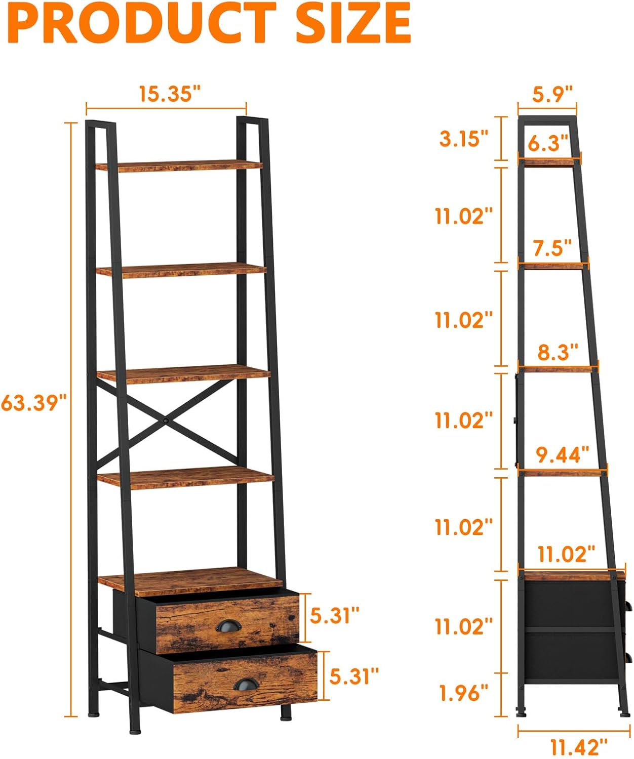 5 Tier Floor Shelf – Storage Rack with Drawers for Home Decor