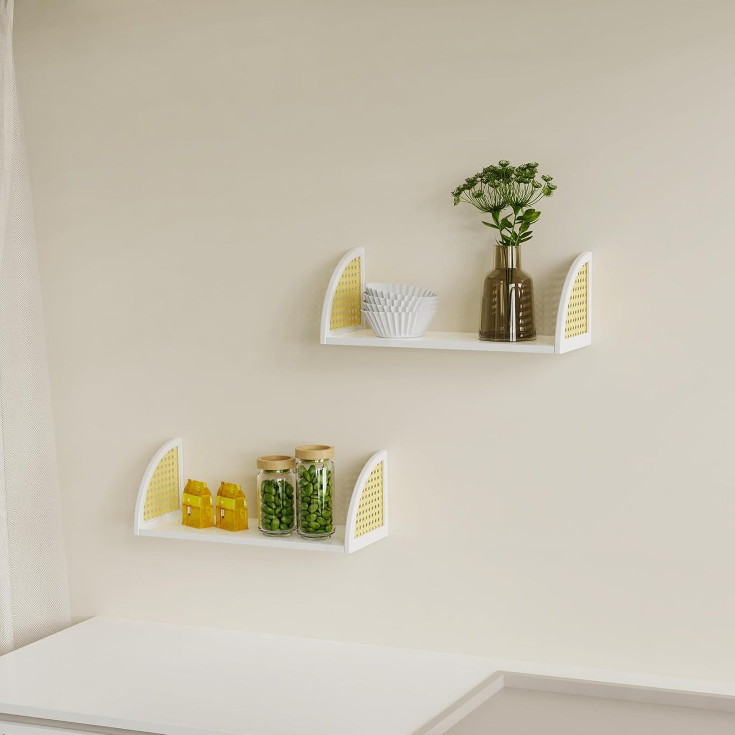 Rattan Floating Shelf | Wall Mounted Shelf for Home Decor