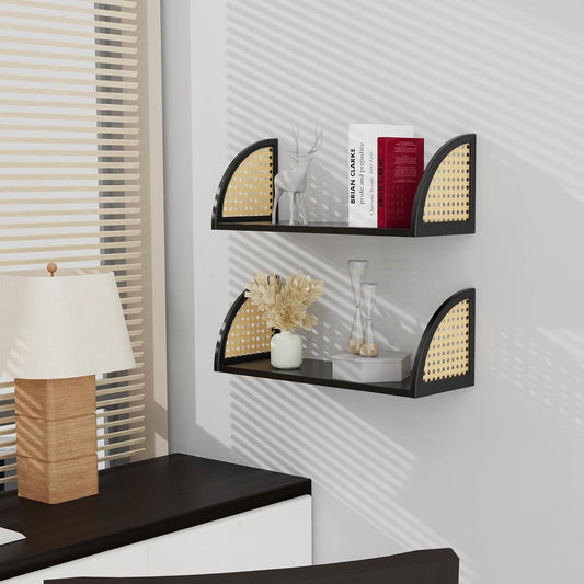 Rattan Floating Shelf | Wall Mounted Shelf for Home Decor
