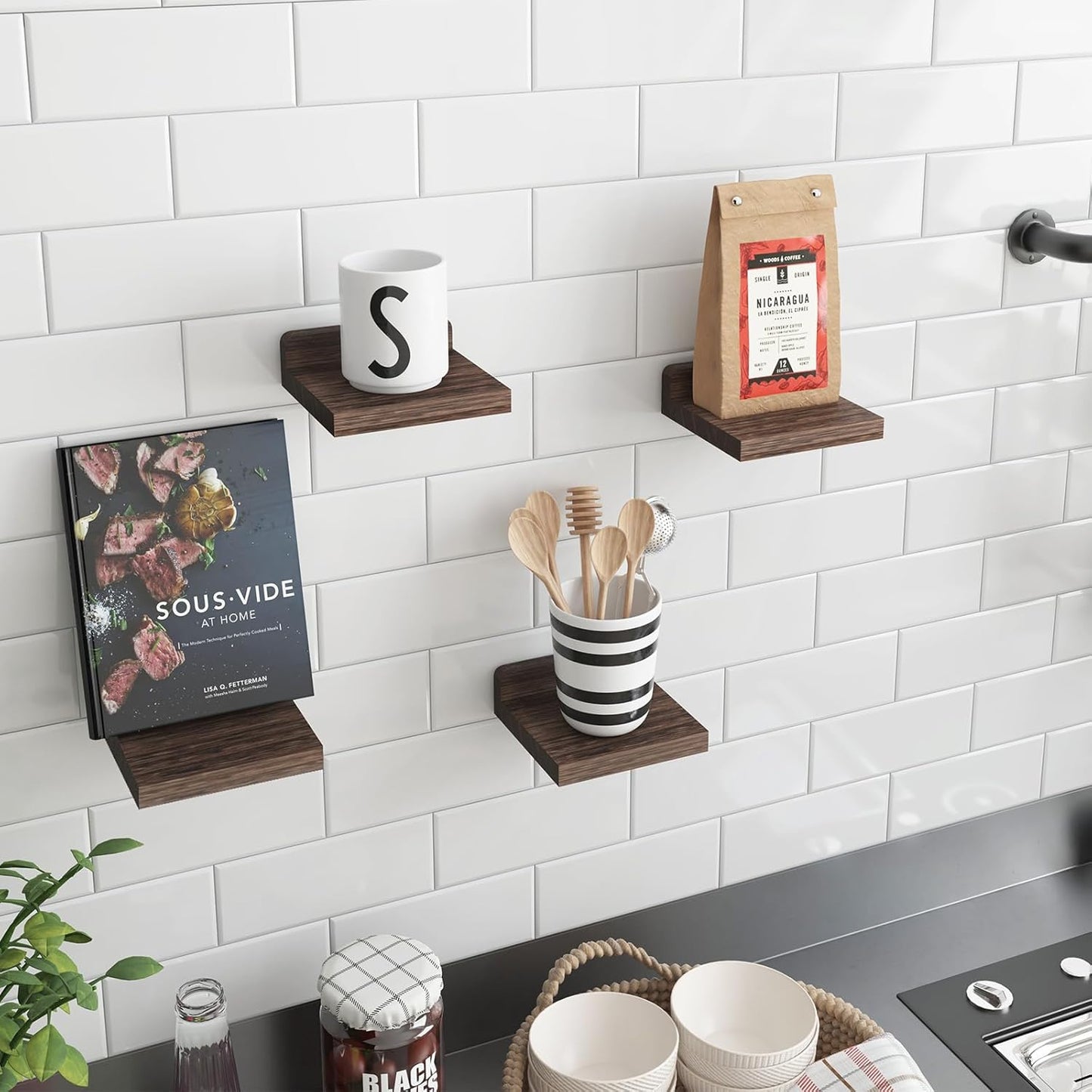 Small Floating Shelves | Set of 4 Rustic Wall Shelves for Home Decor