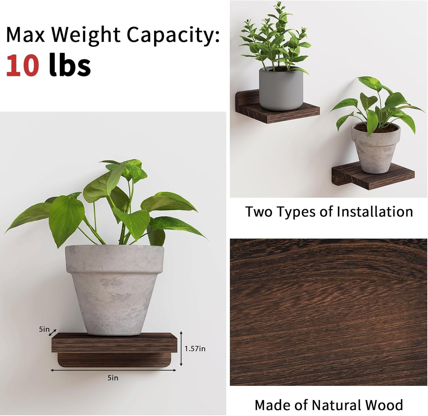 Small Floating Shelves | Set of 4 Rustic Wall Shelves for Home Decor
