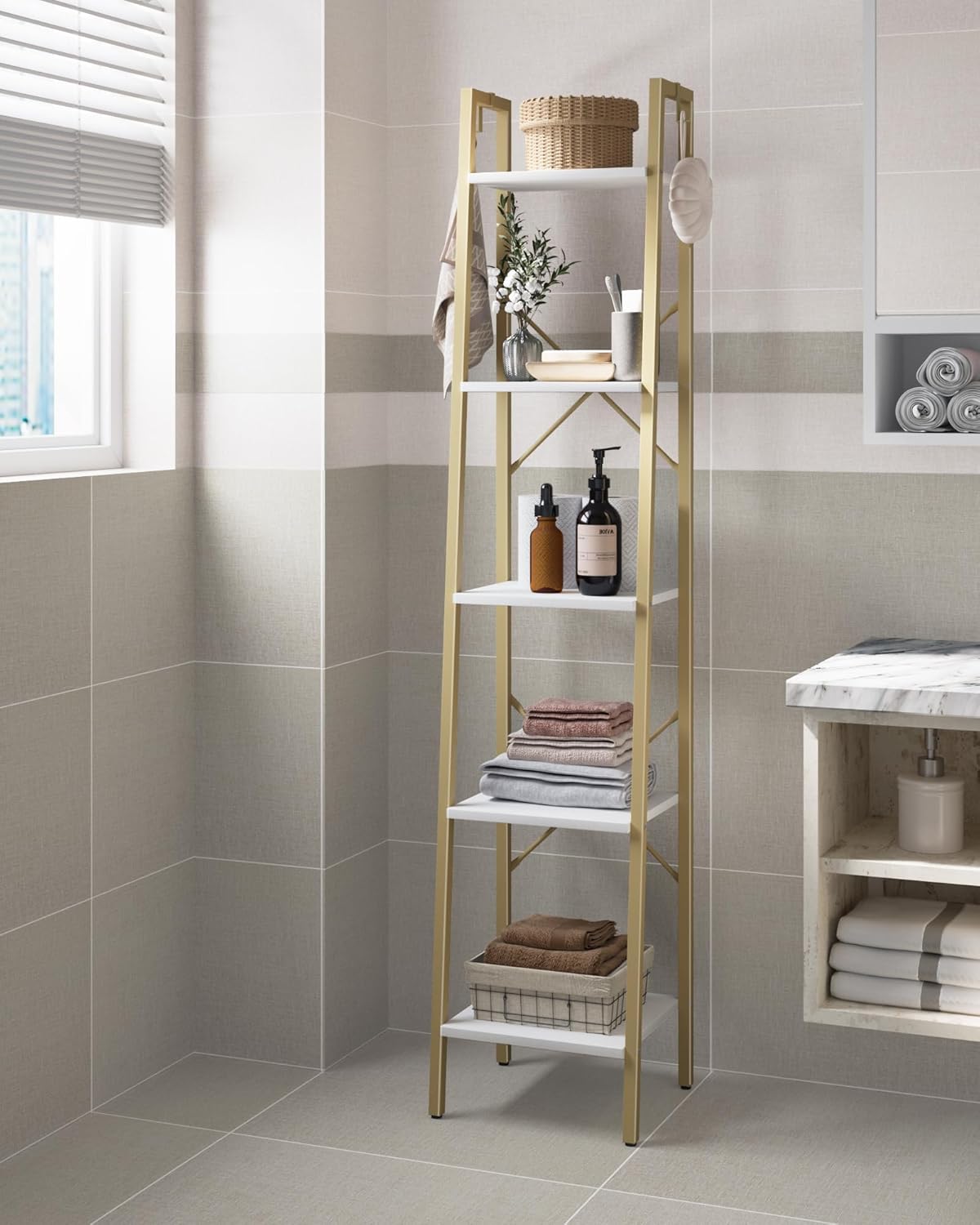 5 Tier Floor Shelf – Wall Standing Storage Rack for Home Decor