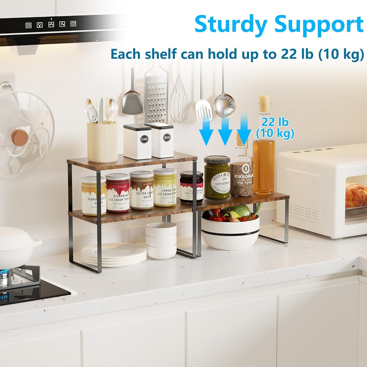 2 Tier Countertop Shelf | Space Saving Organizer for Home & Kitchen