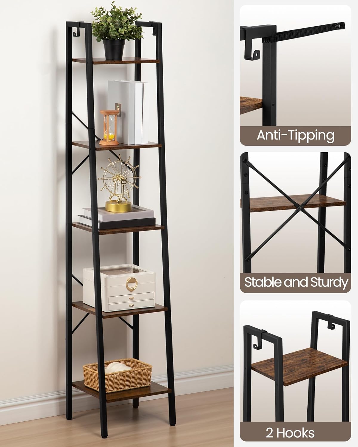 5 Tier Floor Shelf – Wall Standing Storage Rack for Home Decor
