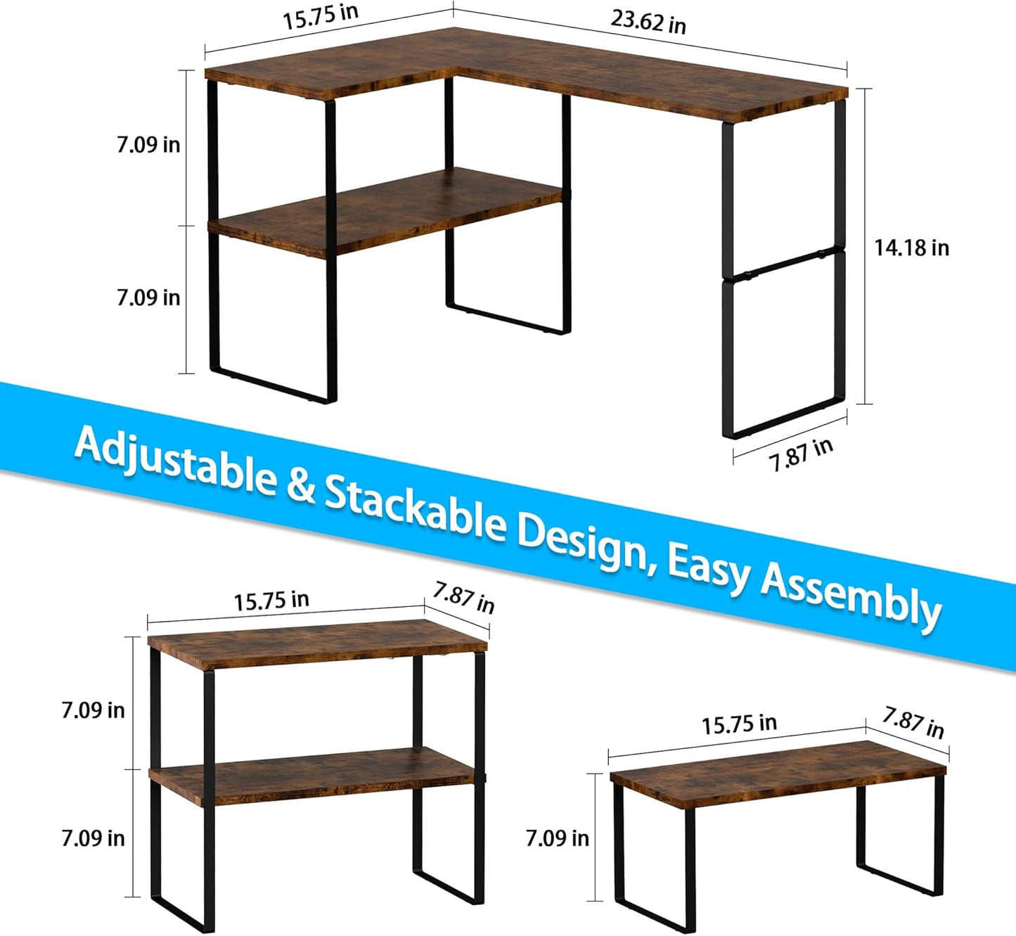 2 Tier Countertop Shelf | Space Saving Organizer for Home & Kitchen