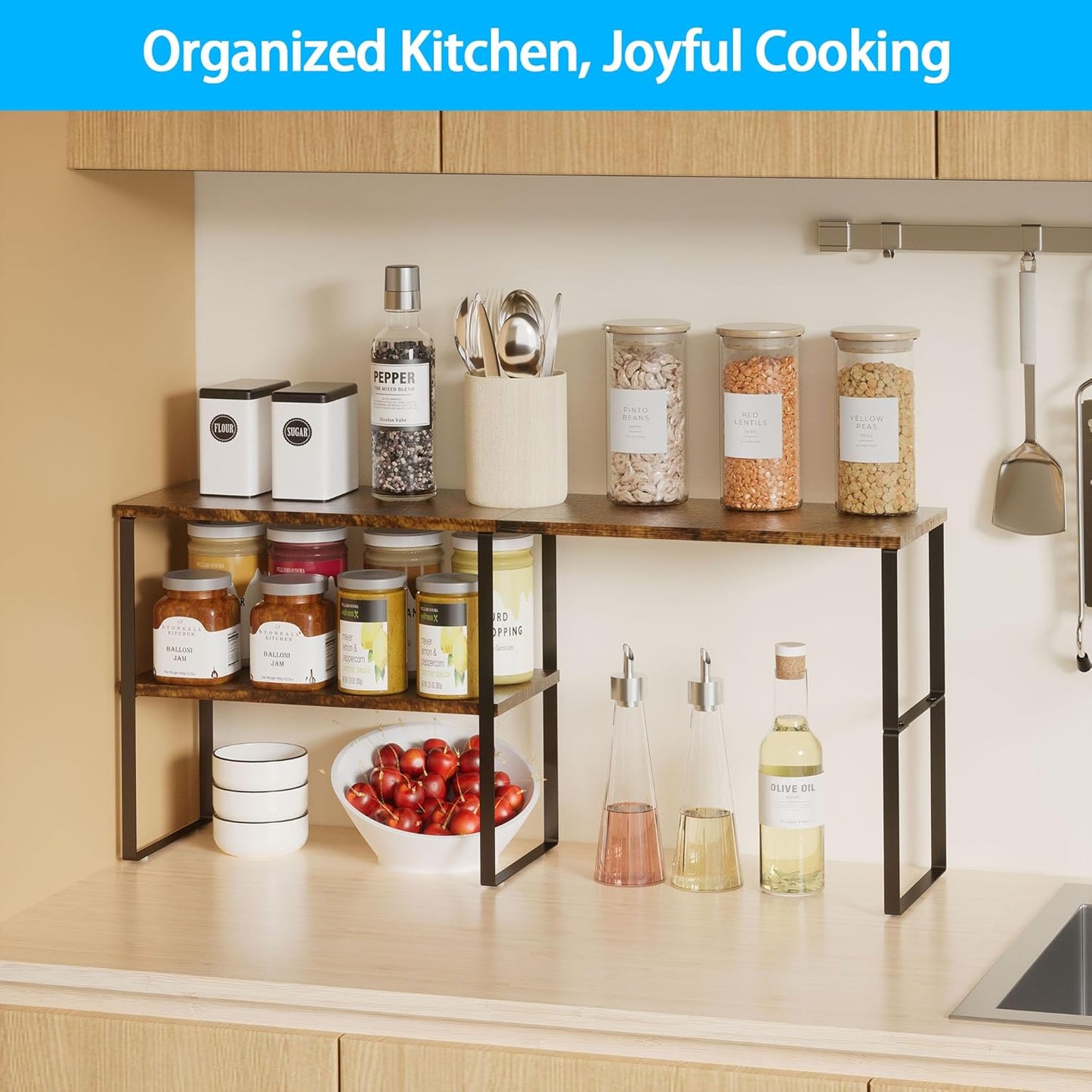 2 Tier Countertop Shelf | Space Saving Organizer for Home & Kitchen